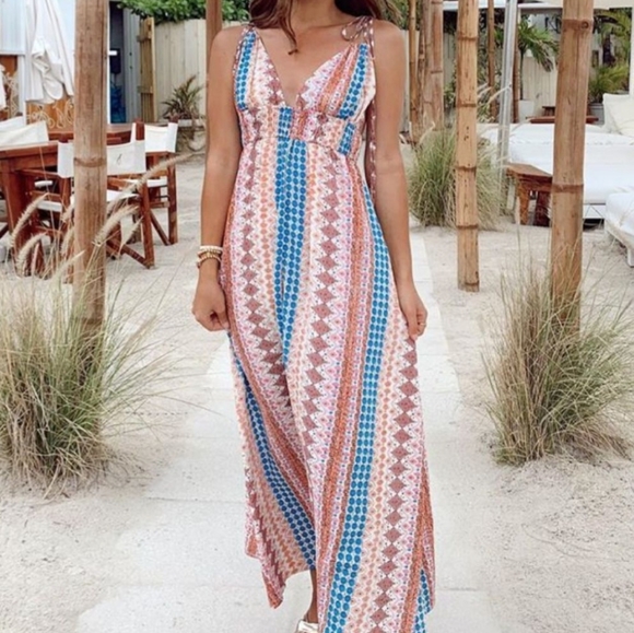 LULUS Maxin & Relaxin Colorful Boho Print Maxi - Picture 3 of 10
